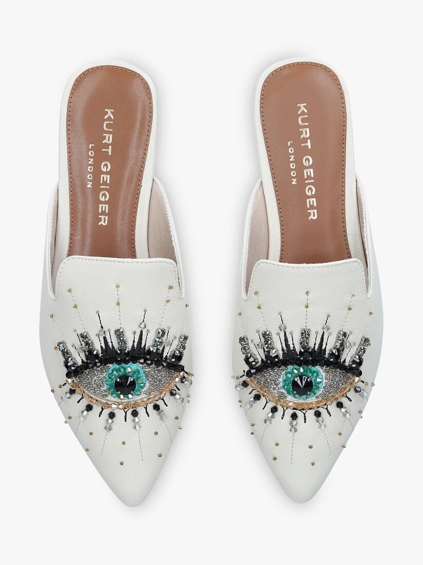 

Kurt Geiger London Оливковые кожаные лоферы без шнуровки с украшением в виде глаз, Putty