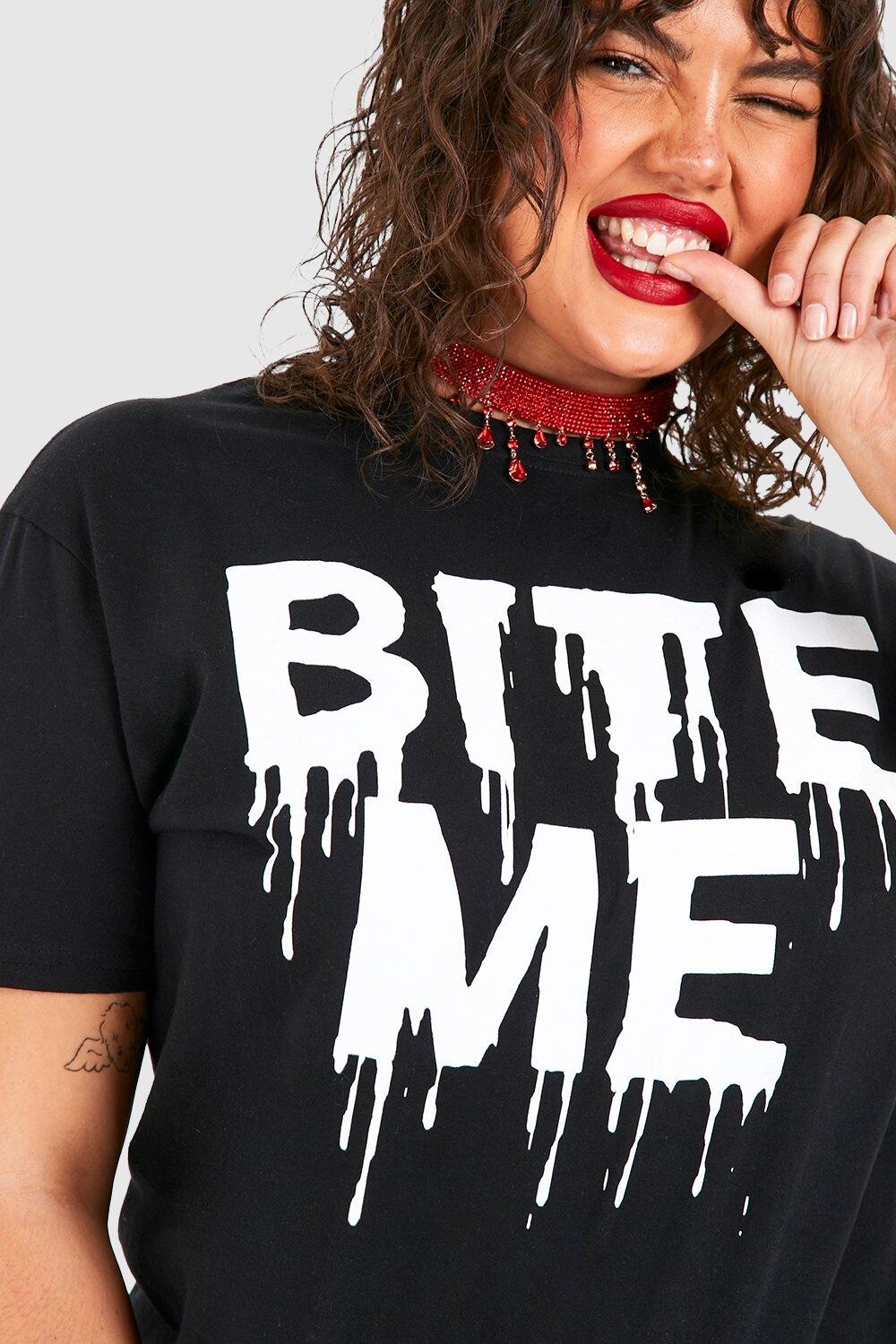 

светящаяся в темноте футболка bite me хэллоуин Boohoo, черный