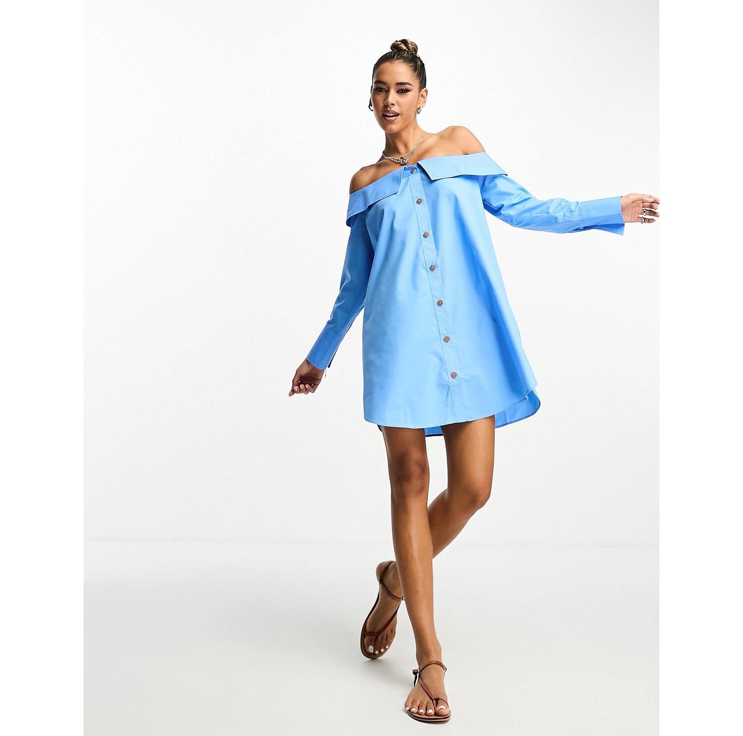 

Синее платье-рубашка мини с роговыми пуговицами ASOS DESIGN ASOS DESIGN, Синий
