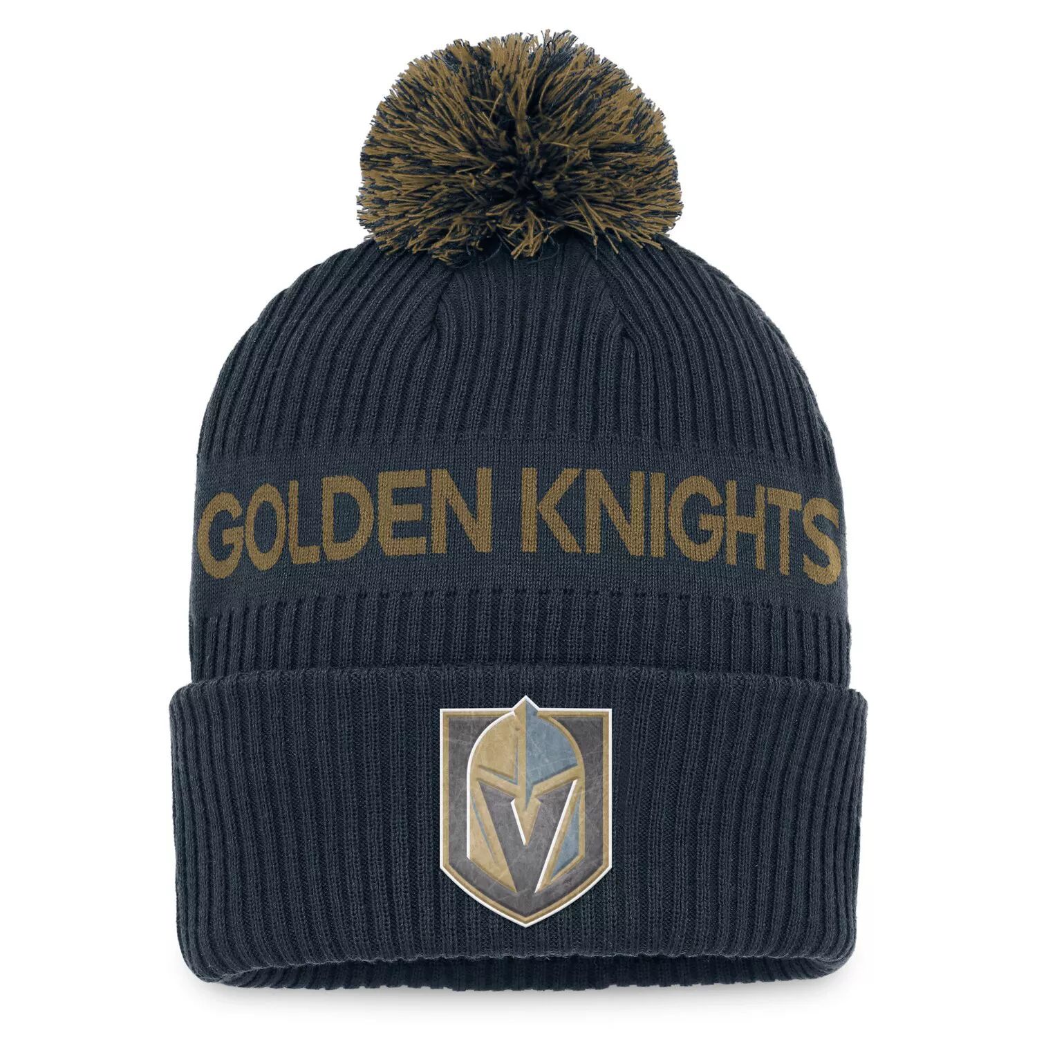 Мужская фирменная серая/золотая шапка Fanatics Vegas Golden Knights NHL Draft 2022 Authentic Pro с манжетами и помпоном