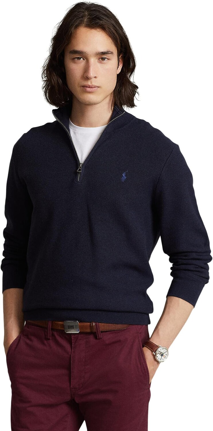 

Хлопковый свитер сетчатой ​​вязки на молнии 1/4 Polo Ralph Lauren, цвет Navy Heather