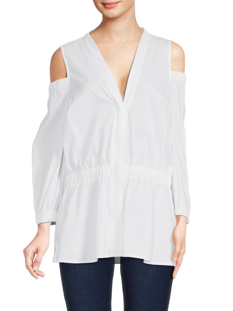 Однотонная блузка с открытыми плечами Donna Karan New York, белый цена и фото