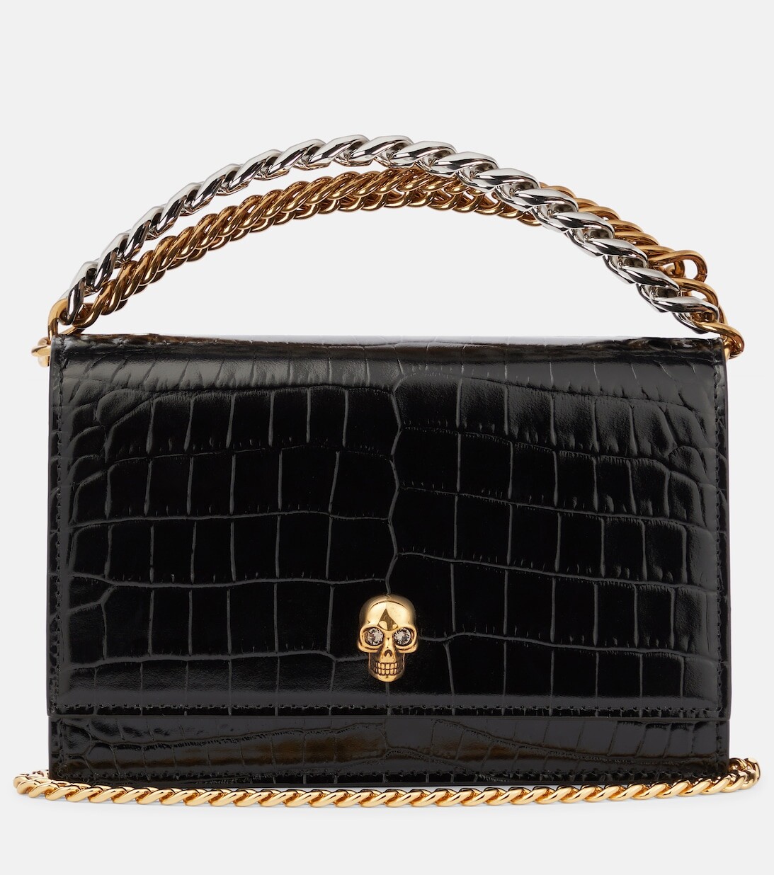 

Маленькая сумка через плечо Skull с цепочками Alexander McQueen, черный