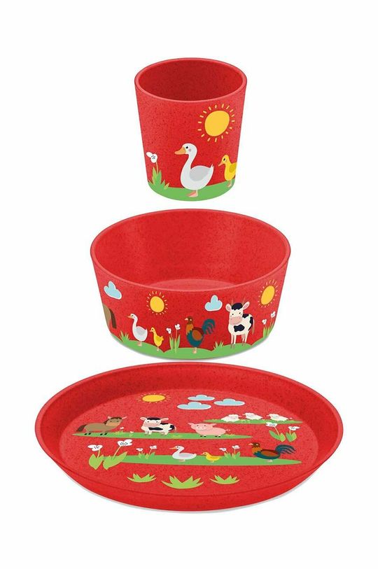 Детский набор: тарелка, миска и чашка, в упаковке 3 шт. Koziol, красный