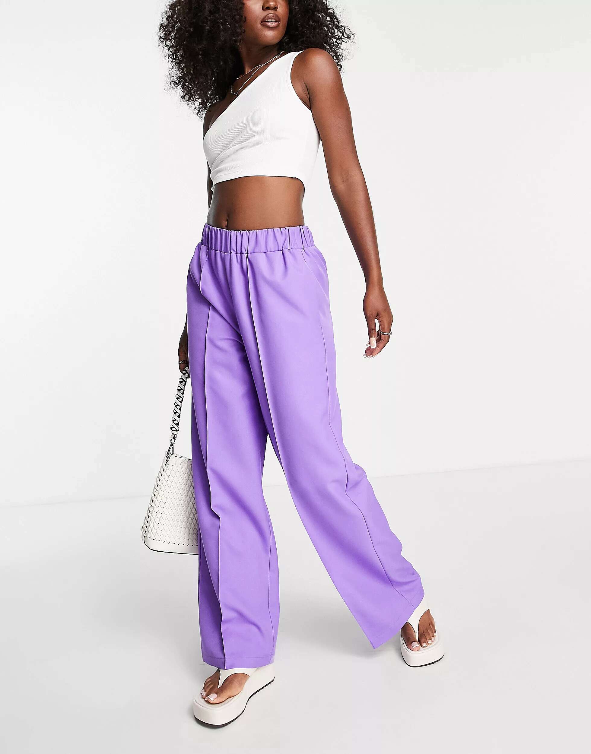 Пурпурные брюки с эластичной резинкой на талии ASOS