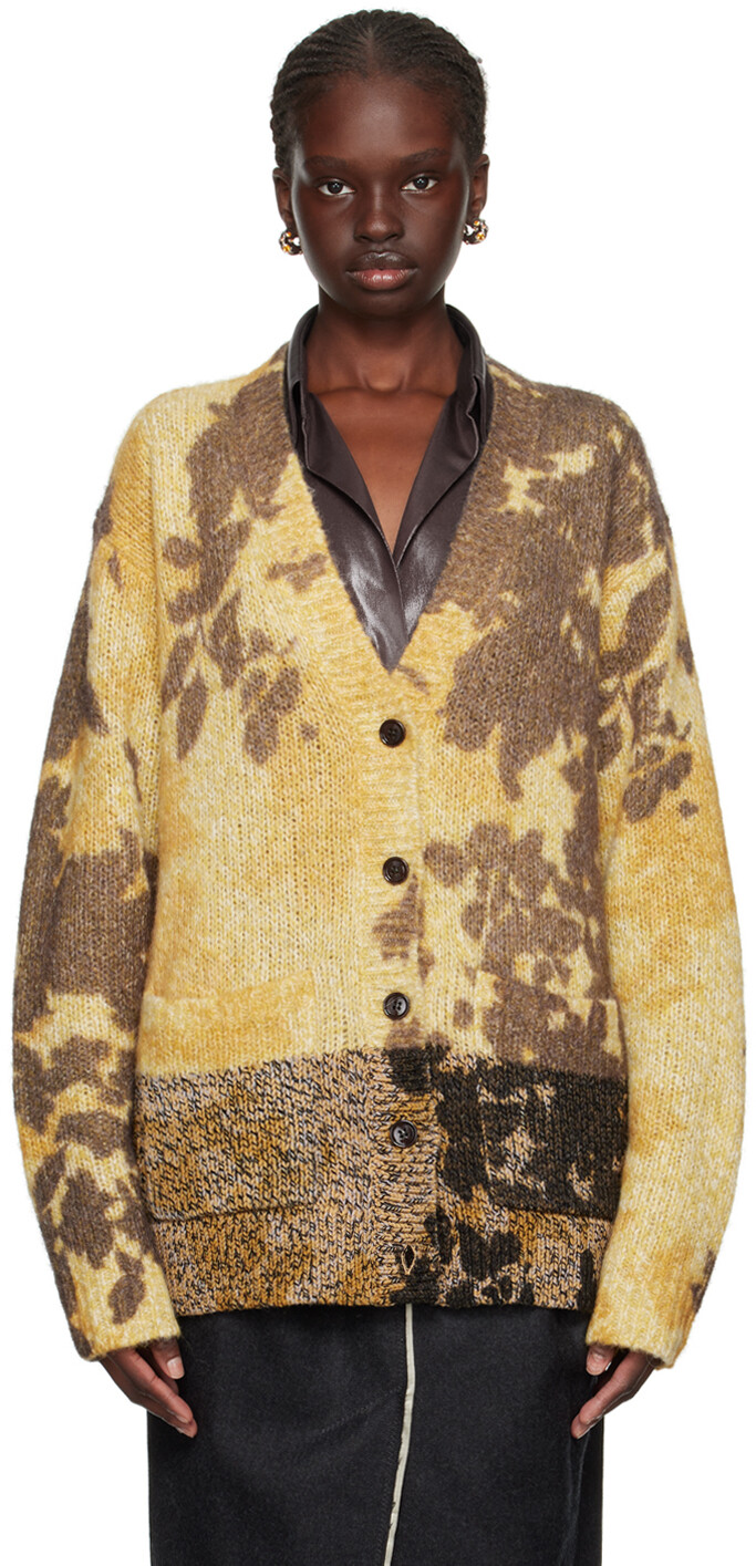 

Желтый кардиган с цветочным принтом Dries Van Noten