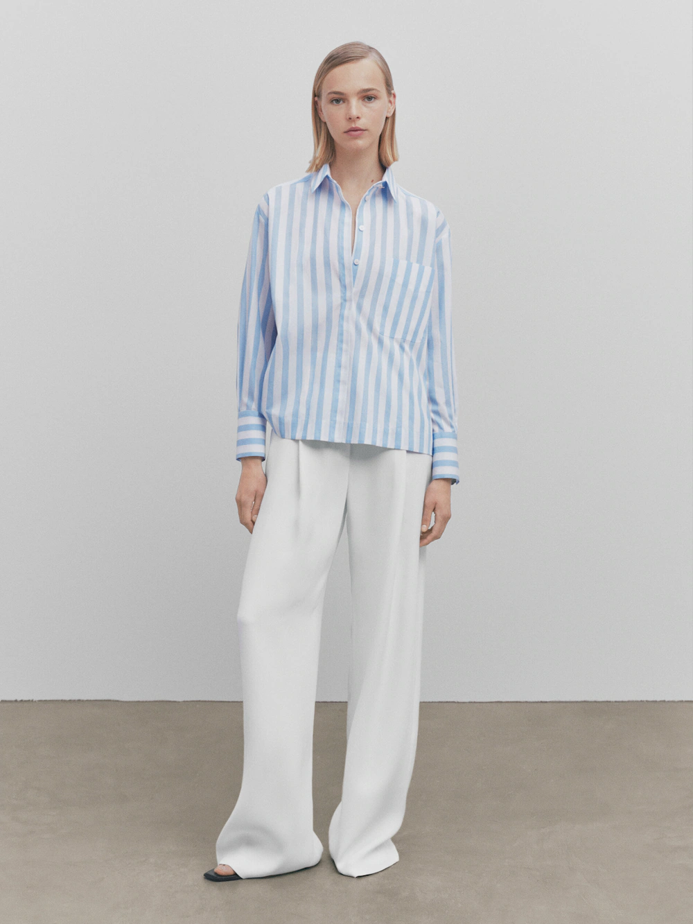 

Рубашка из поплина в полоску с карманом - studio Massimo Dutti, синий