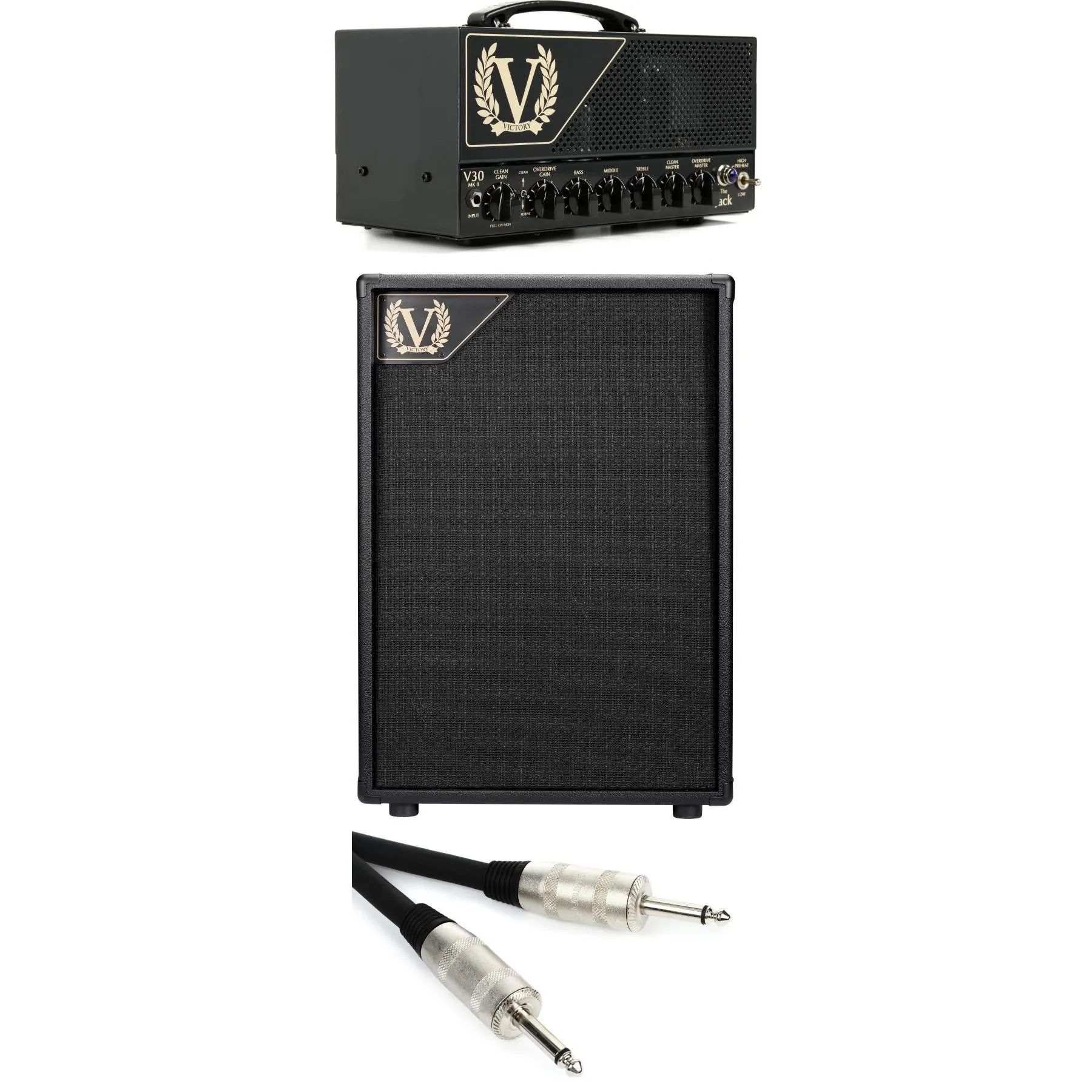 

Victory Amplification V30 The Jack MKII 40-ваттный ламповый гитарный усилитель и кабинет с закрытыми динамиками размером 2 x 12 дюймов