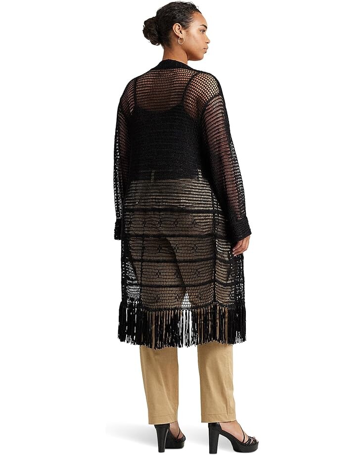 

Свитер LAUREN Ralph Lauren Plus-Size Pointelle-Knit Linen-Blend Cardigan, черный
