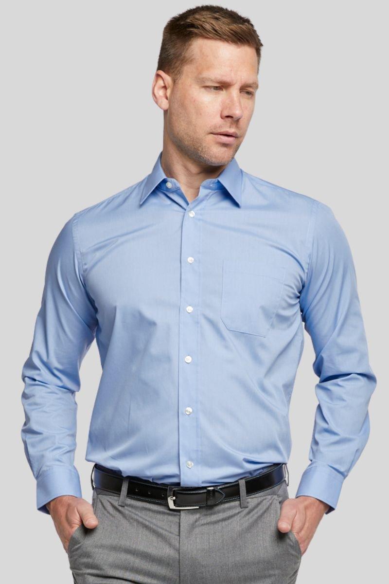 Рубашка с длинным рукавом классического кроя василек, легкая в уходе Double TWO, синий цена и фото