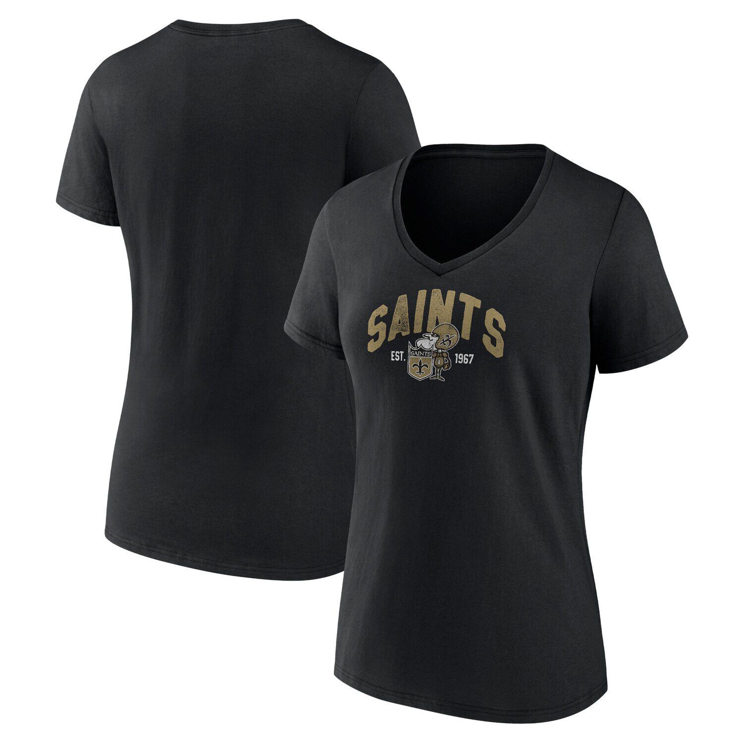 

Женская черная фирменная футболка Fanatics New Orleans Saints размера плюс с v-образным вырезом и заниженной спиной Fanatics, Черный