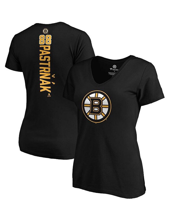 

Черная женская футболка с v-образным вырезом и логотипом David Pastrnak Boston Bruins Playmaker Fanatics, черный
