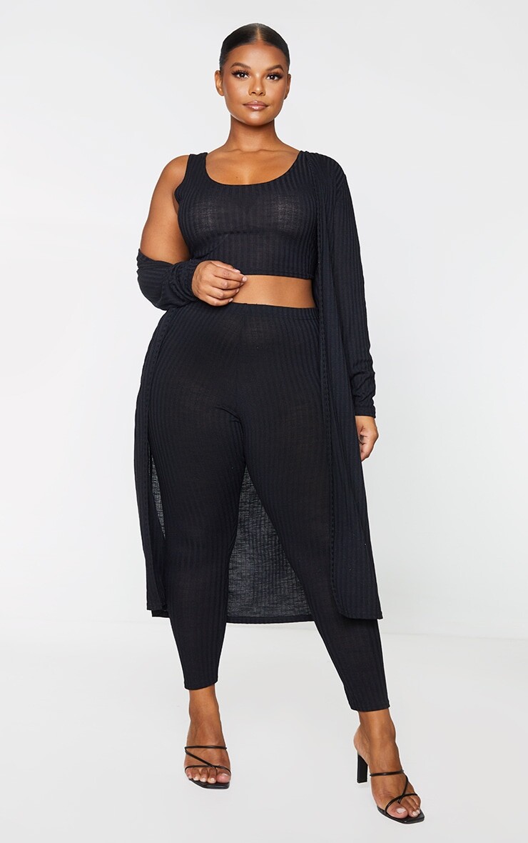 

PrettyLittleThing Черный трикотажный комплект леггинсов из трех предметов Plus