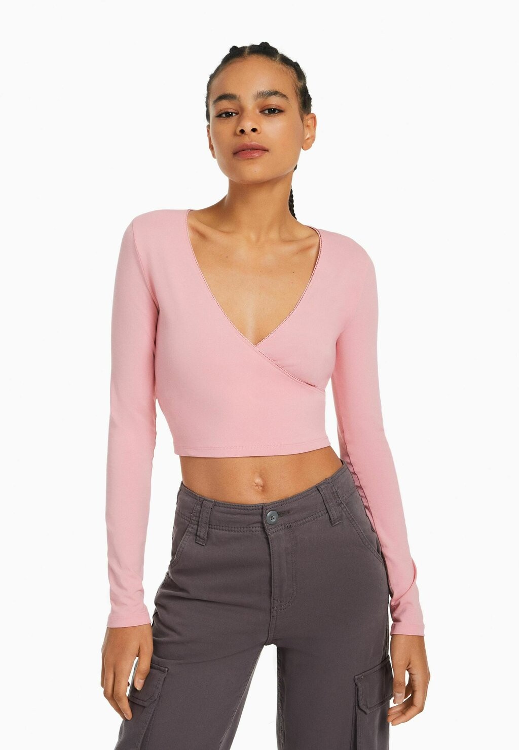 

Рубашка с длинным рукавом Bershka, светло-розовый