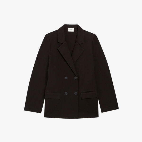 Двубортный пиджак оверсайз из эластичной ткани Claudie Pierlot, цвет noir / gris топ tumi с квадратным вырезом эластичной вязки claudie pierlot цвет noir gris