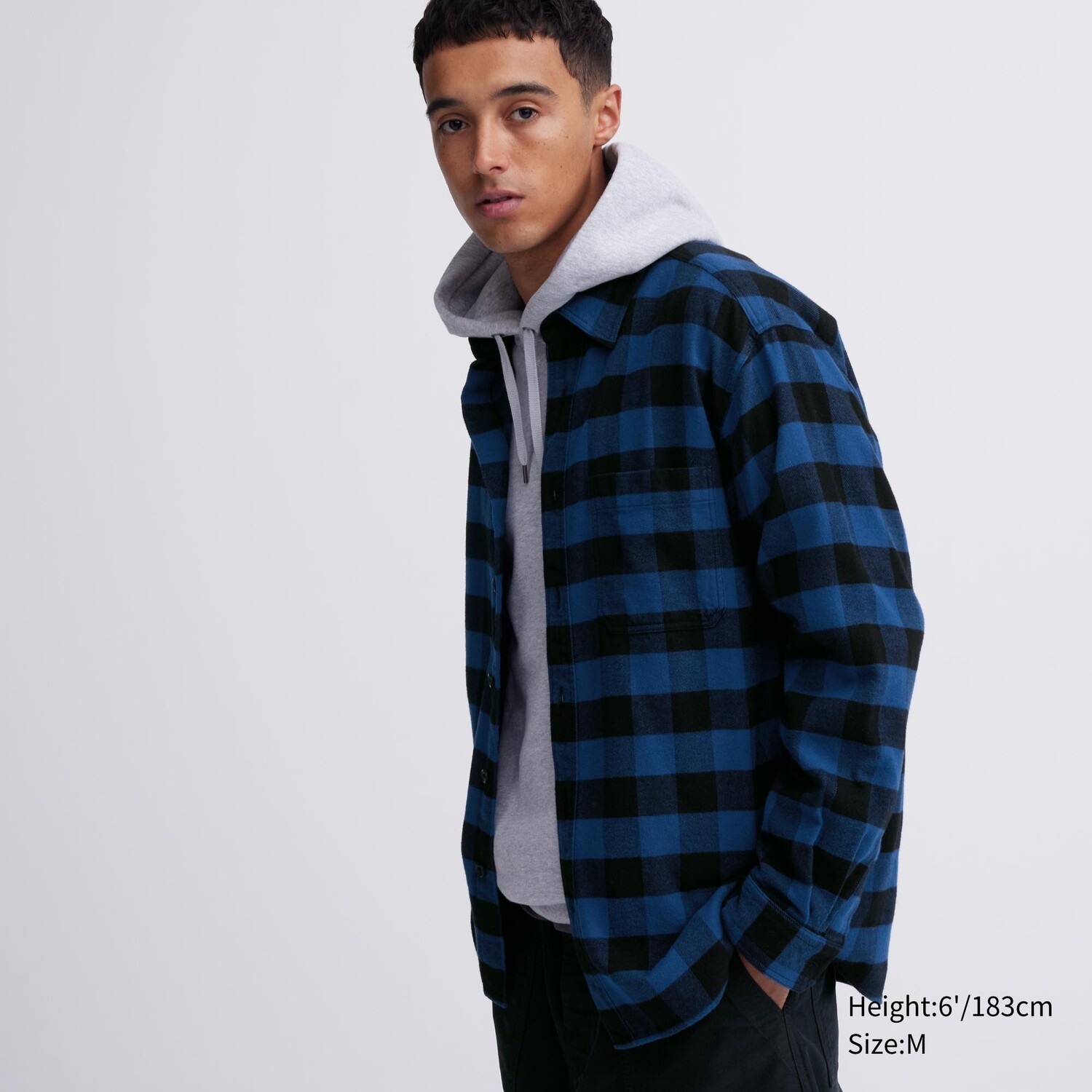 

Фланелевая рубашка стандартного кроя в клетку (стандартный воротник) Uniqlo, синий