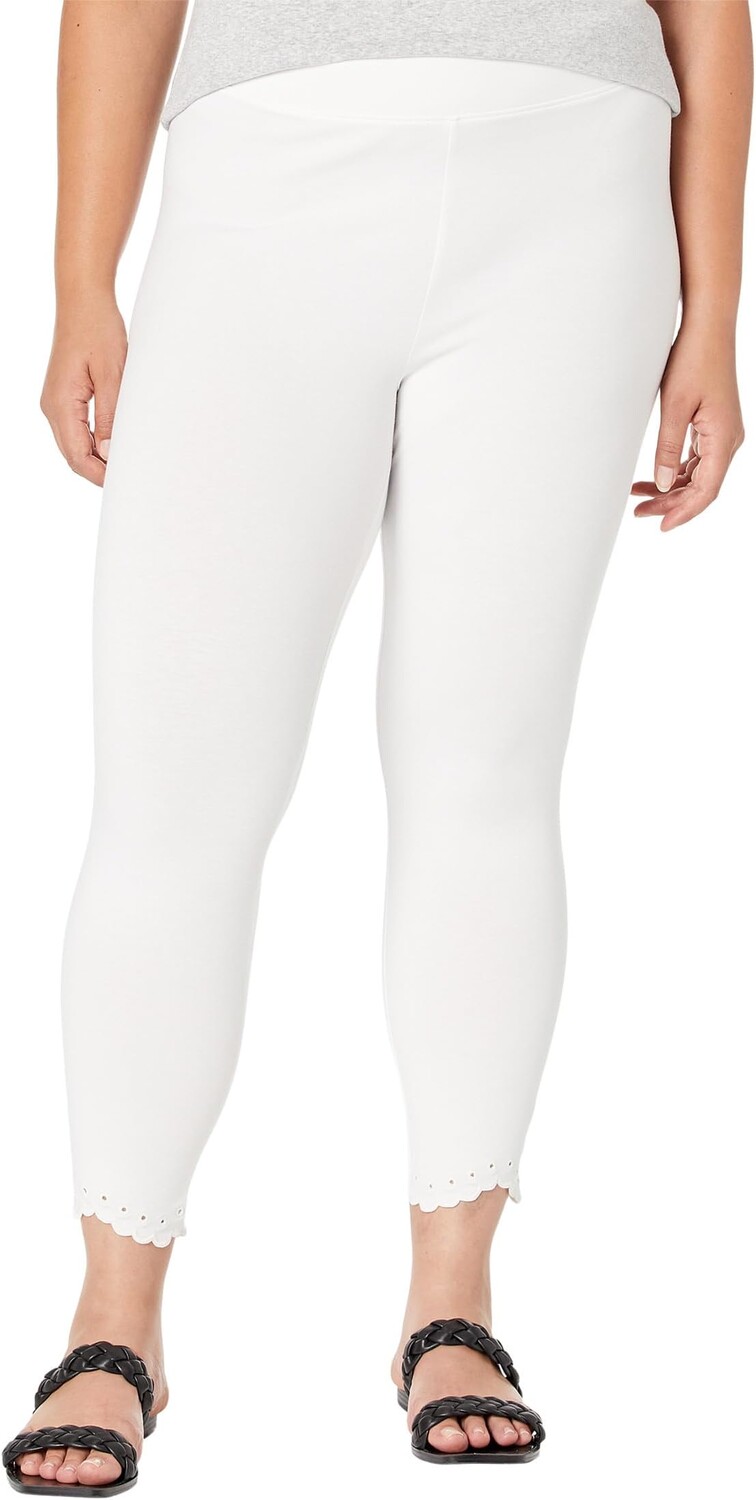 

Брюки Plus Size Embroidered Hem Skimmer HUE, белый
