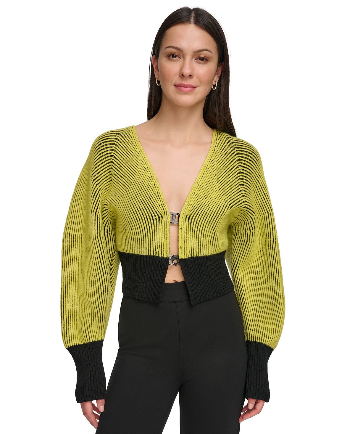 

Женский двухцветный укороченный кардиган в рубчик DKNY