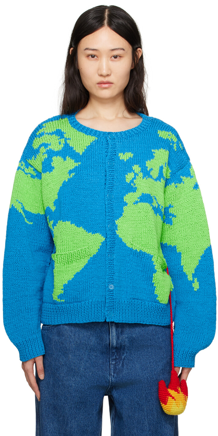 

Кардиган Stuffie сине-зеленого цвета с картой мира Sky High Farm Workwear