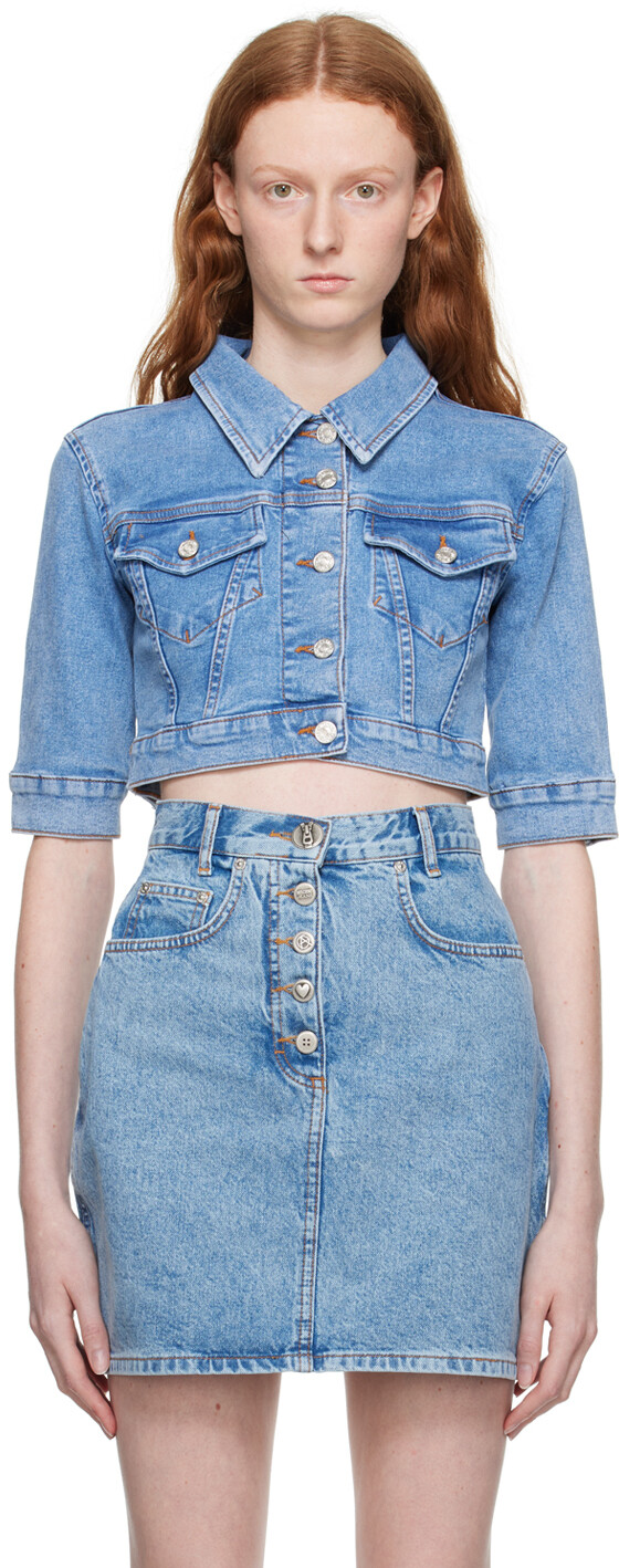

Синяя укороченная джинсовая куртка Moschino Jeans, Синий