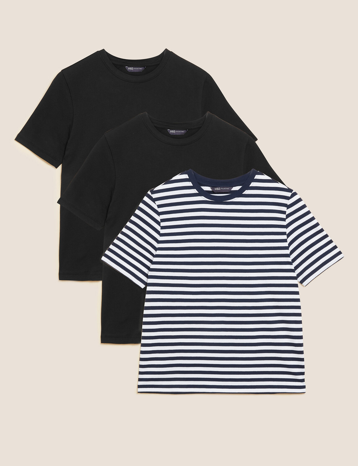 

3 пары футболок на каждый день из чистого хлопка Marks & Spencer, черный микс