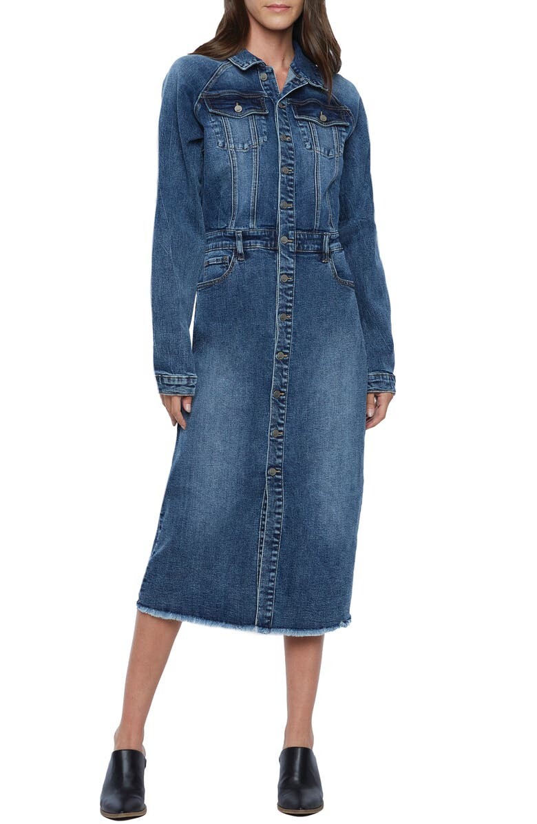 

Джинсовое платье-рубашка с длинными рукавами реглан WASH LAB DENIM