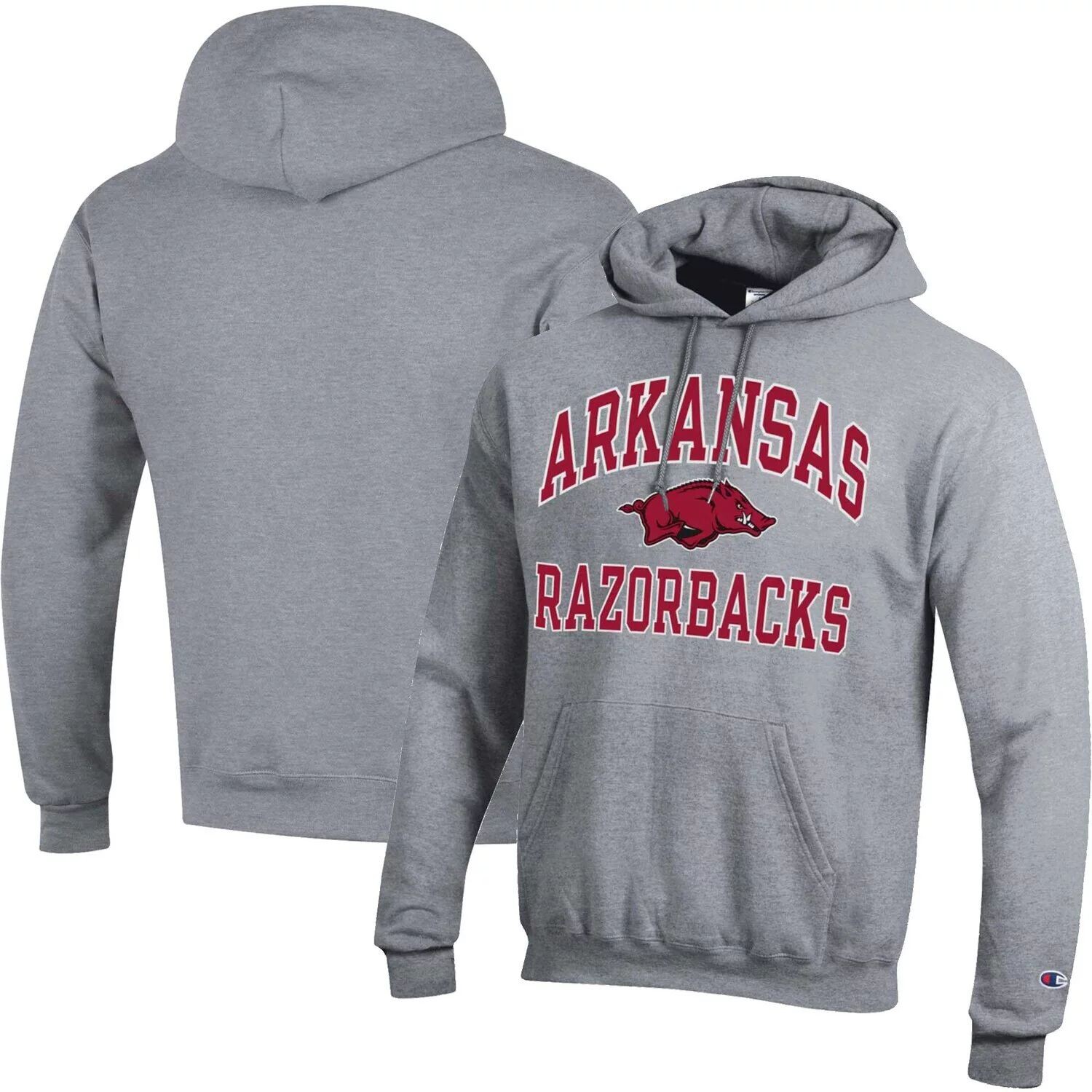

Мужской пуловер с капюшоном Heather Grey Arkansas Razorbacks High Motor Champion