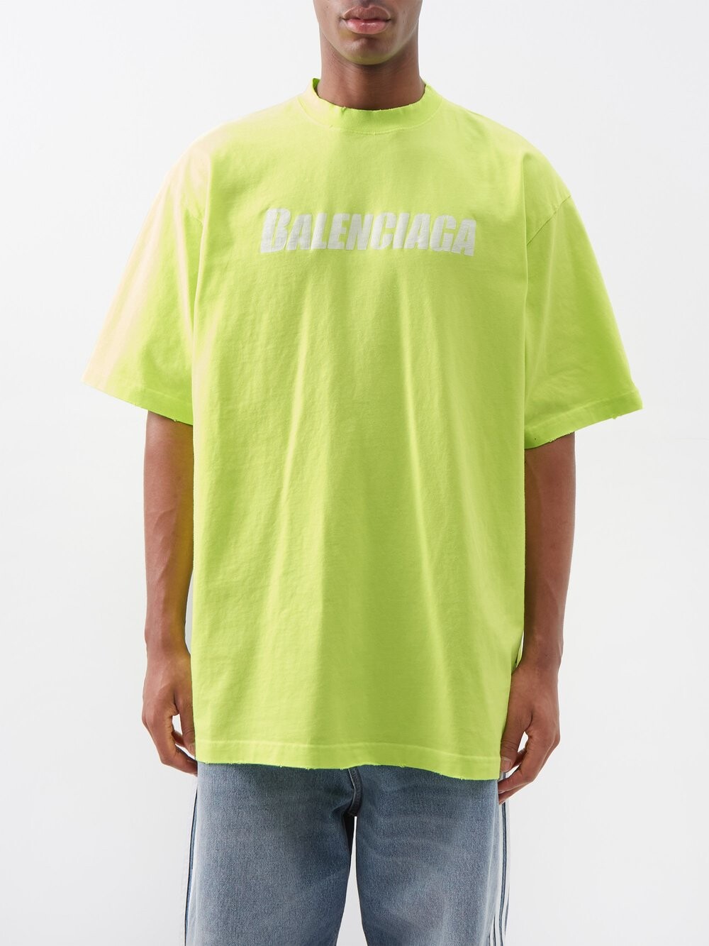 Футболка оверсайз из потертого джерси с логотипом Balenciaga, желтый