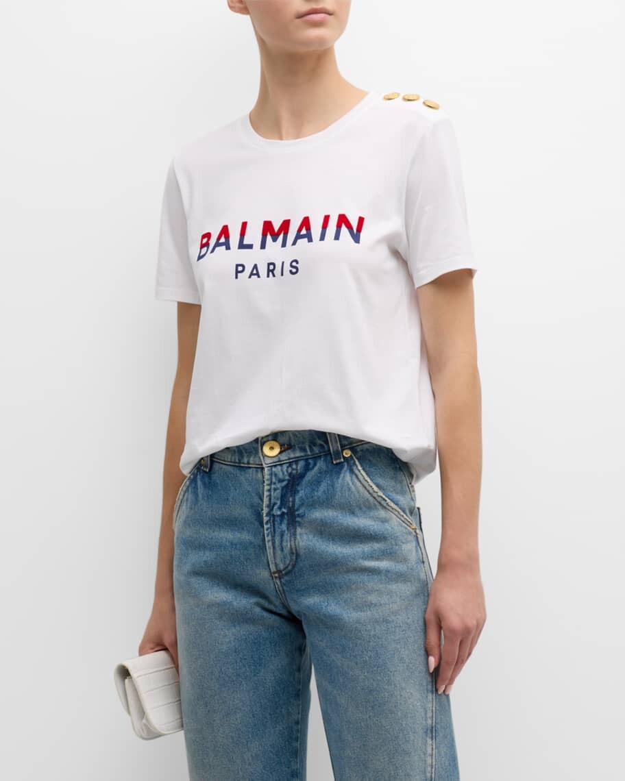 

Флокированная футболка с логотипом и 3 пуговицами Balmain