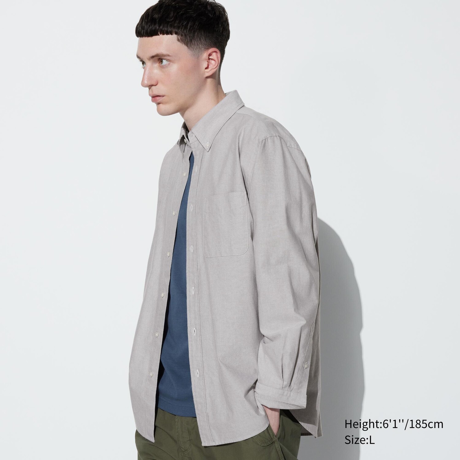 

Рубашка UNIQLO Oxford стандартного кроя, серый