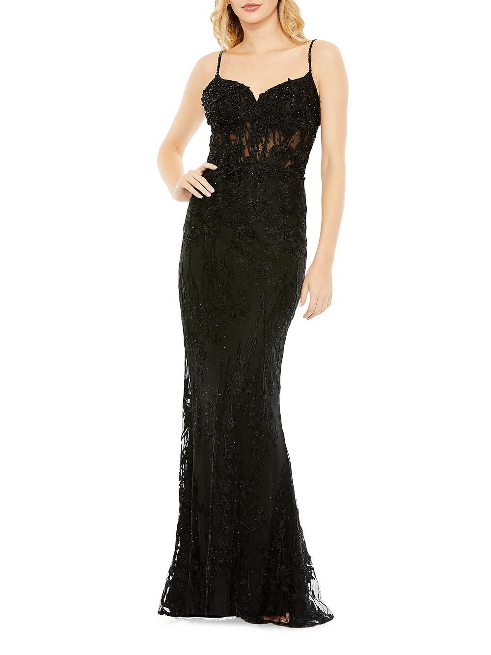 

Кружевное платье с лифом иллюзии Mac Duggal, черный