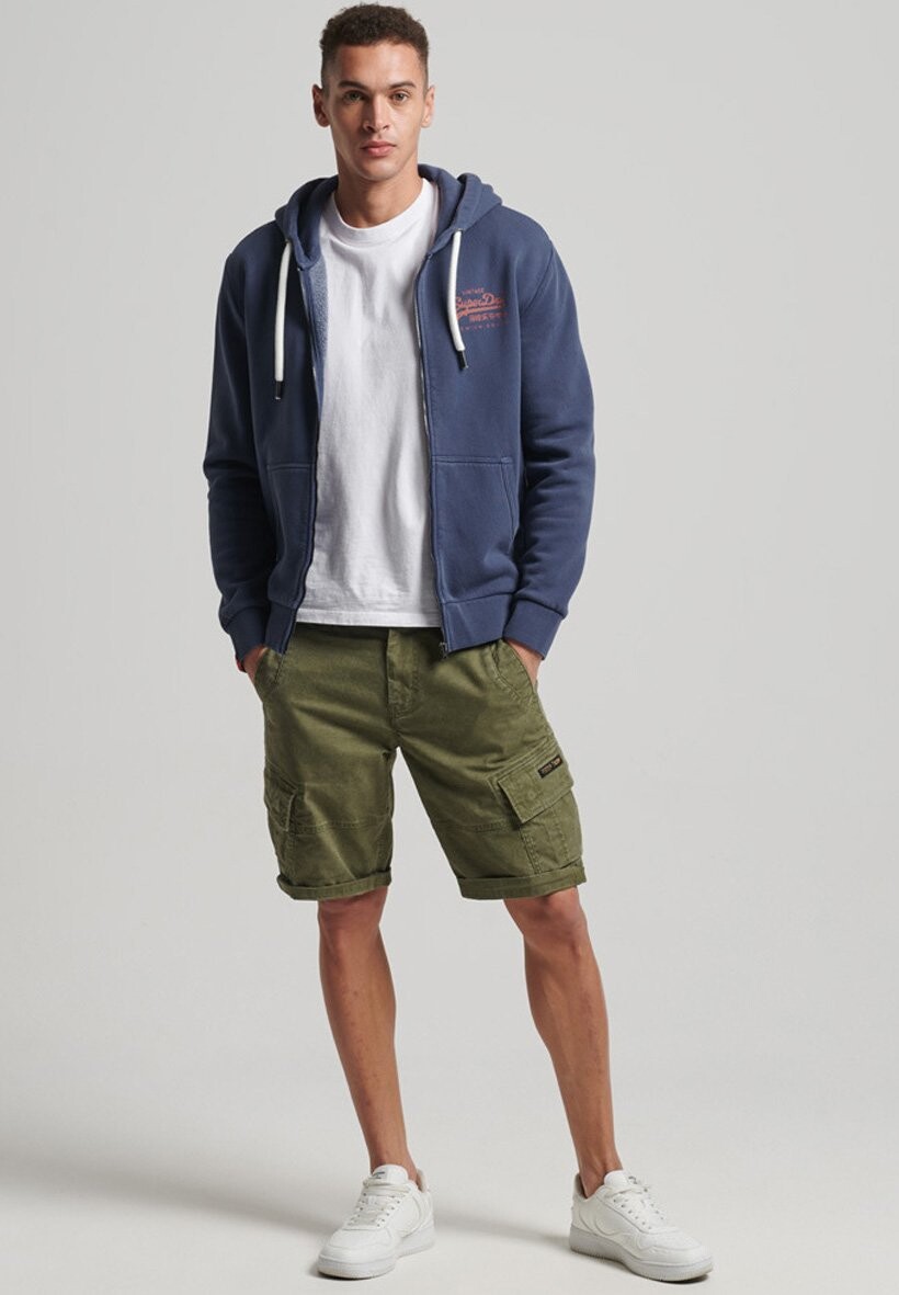 

Толстовка на молнии Superdry Vintage Logo Neon Zip, синий цвет границы, Серый