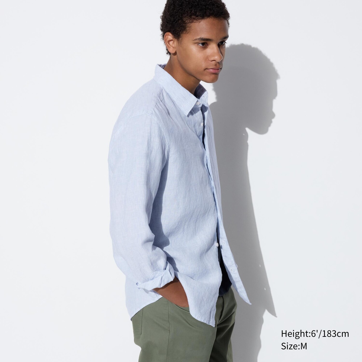 

Рубашка из 100% премиум льна в полоску UNIQLO, синий