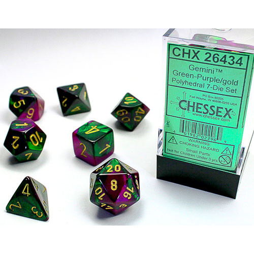 

Аксессуары Chessex Chessex Dice Set: Gemini - Green-Purple w/Gold (7)