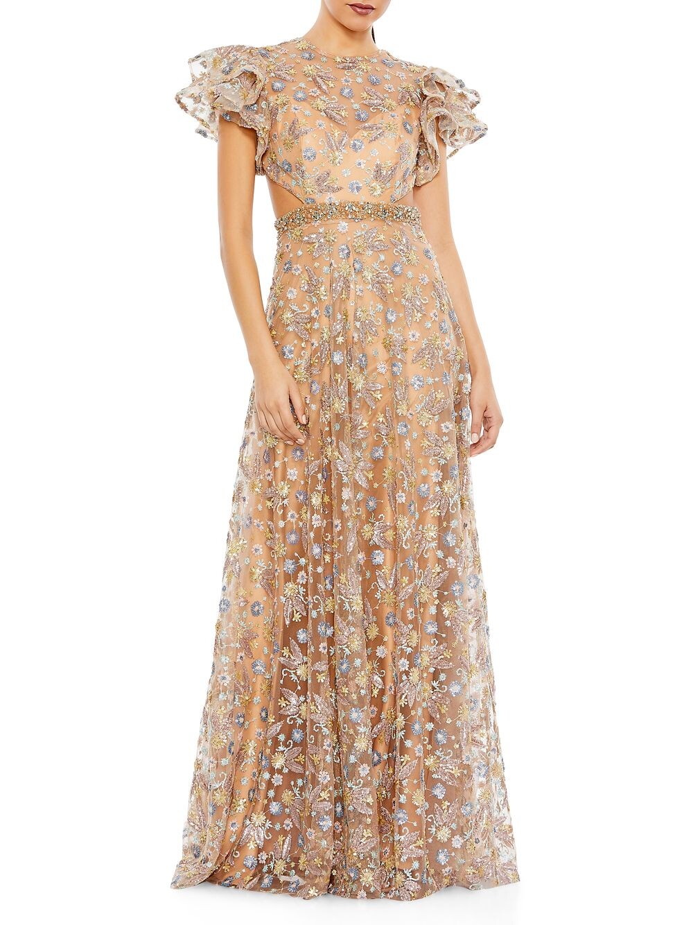 

платье с цветочным декором Mac Duggal, бежевый