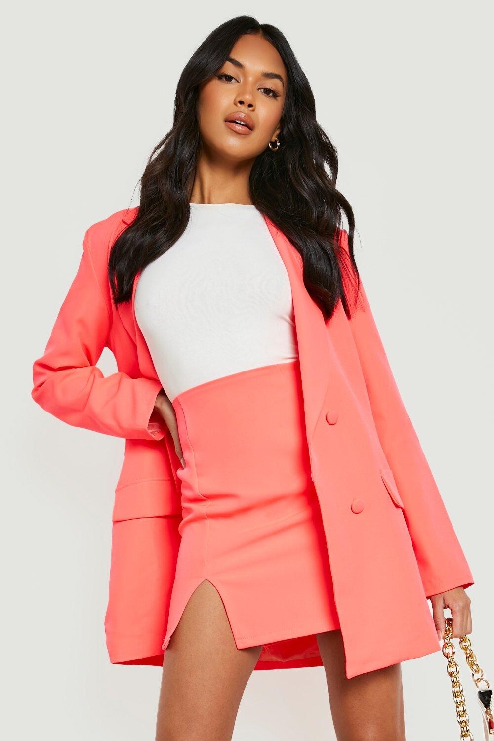 

Мини-юбка с неоновым разрезом передней части Boohoo, оранжевый