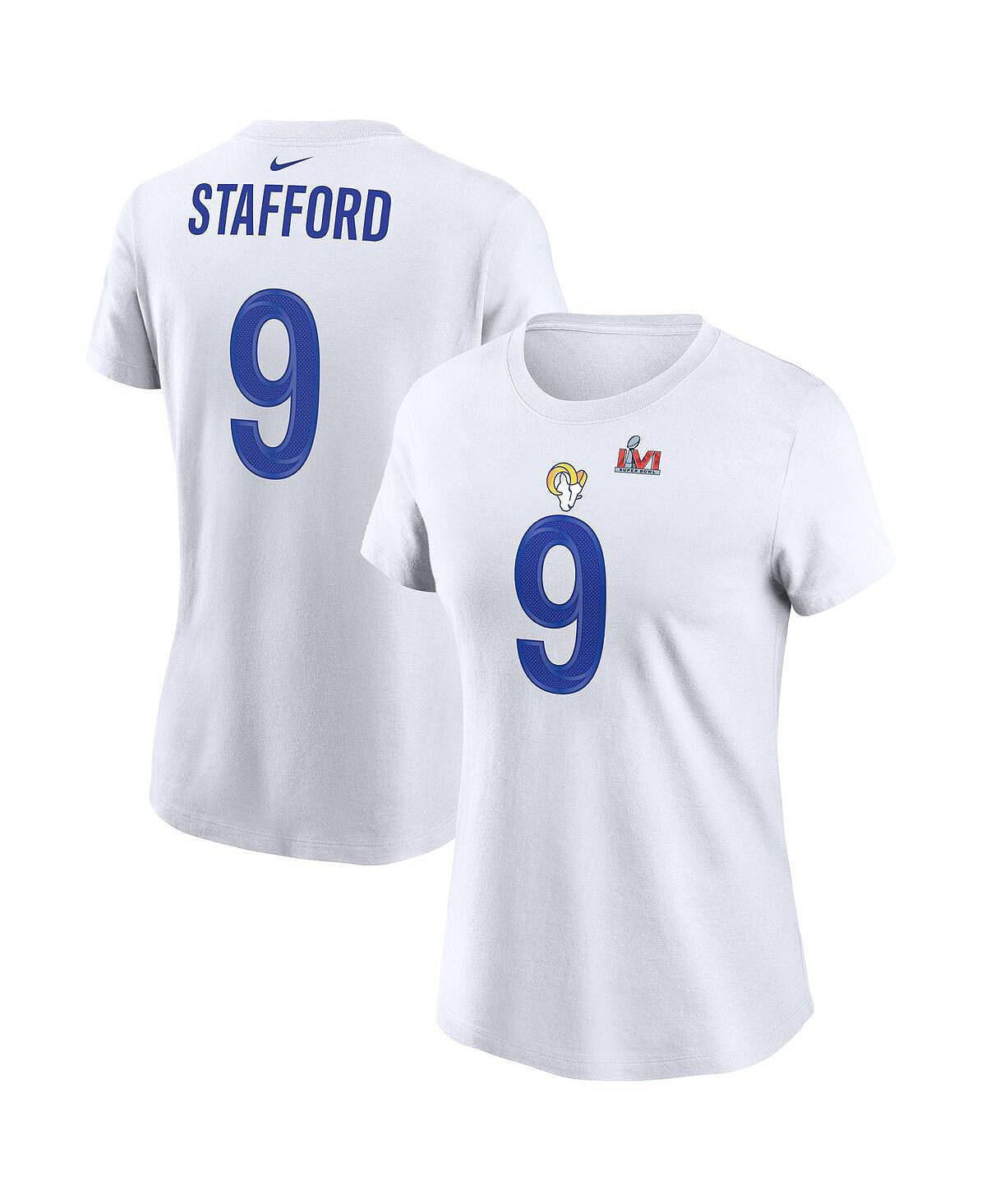 Женская белая футболка с именем и номером Matthew Stafford Los Angeles Rams Super Bowl LVI Nike, белый