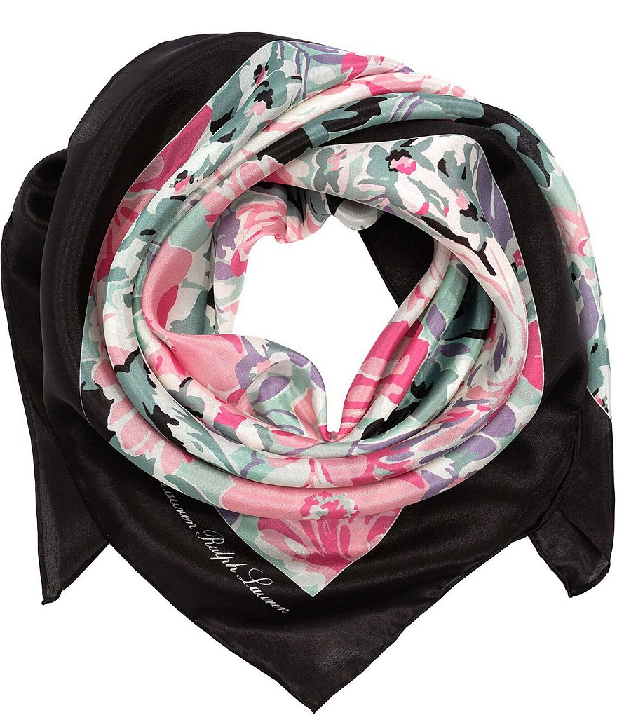 Lauren Ralph Lauren Garden Квадратный шелковый шарф с цветочным принтом, черный