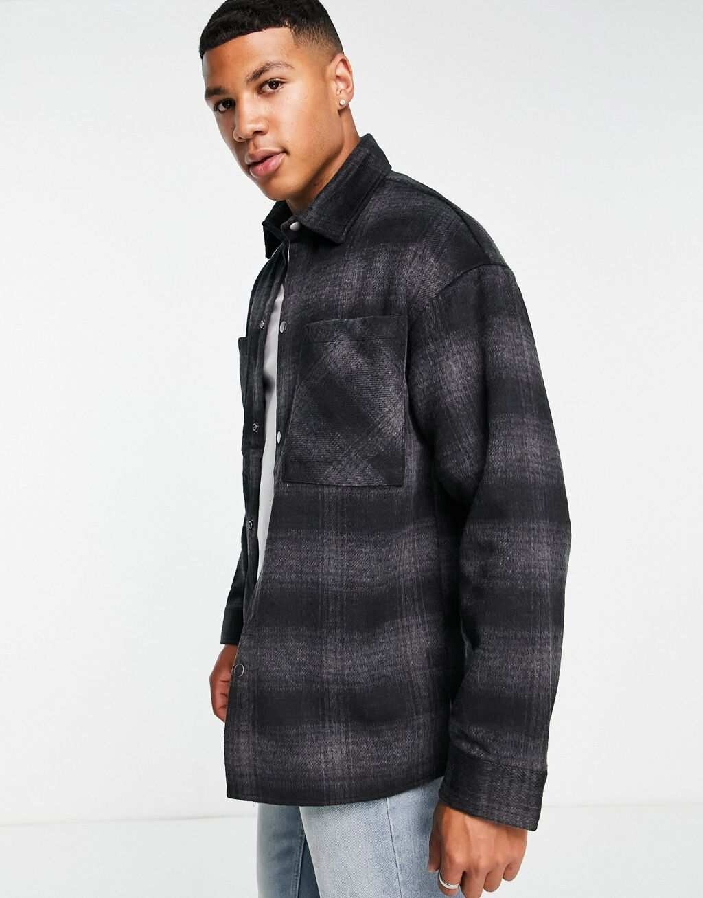 

Шерстяная рубашка с карманами в черную клетку Jack & Jones Originals