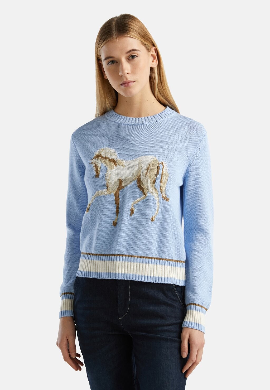 

Свитер Intarsia Horse Graphics United Colors of Benetton, синий