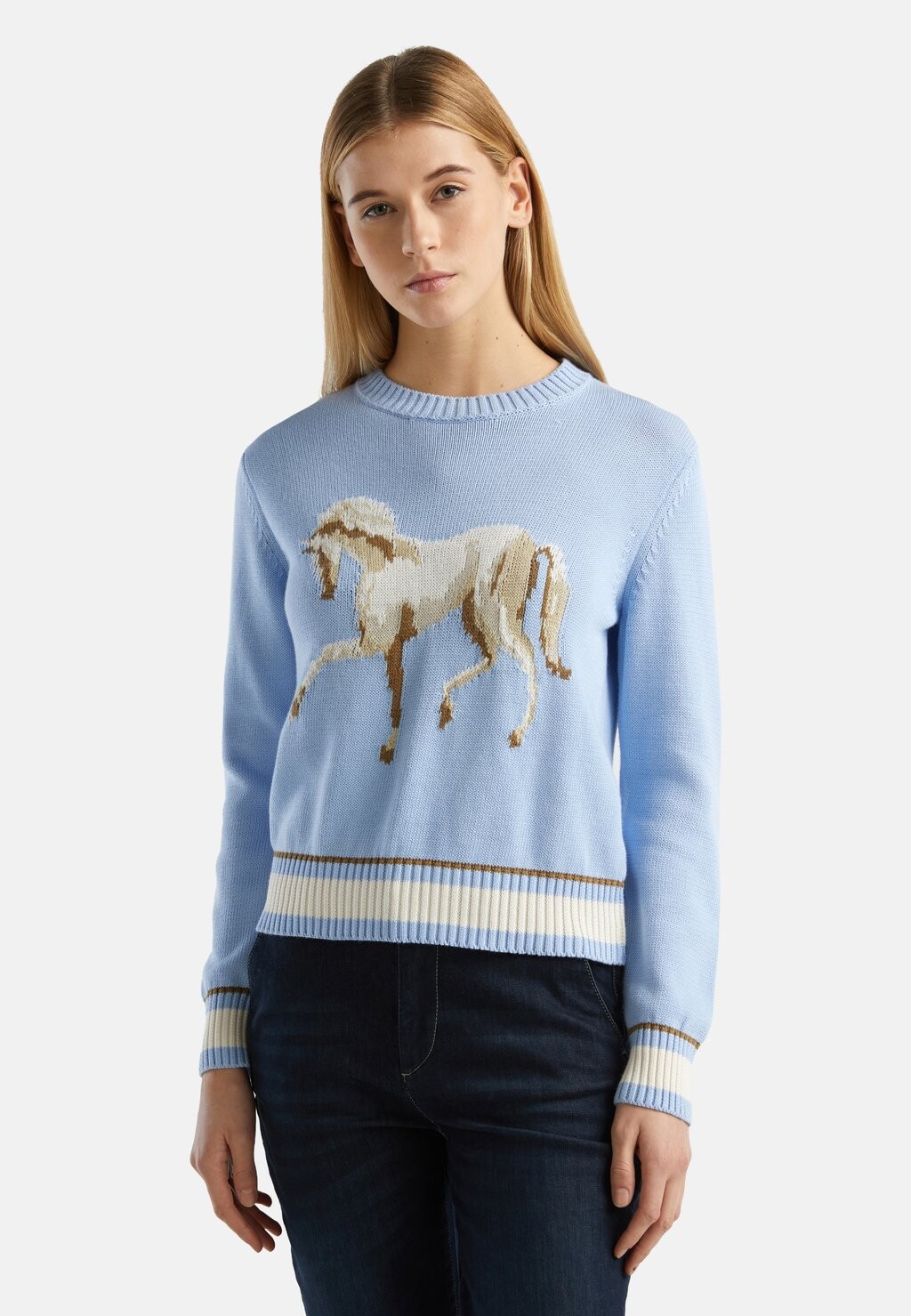 Свитер Intarsia Horse Graphics United Colors of Benetton, синий