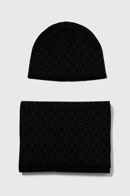 Шапка и шарф с добавлением шерсти Calvin Klein, черный шапка и сколько с добавлением шерсти ugg серый