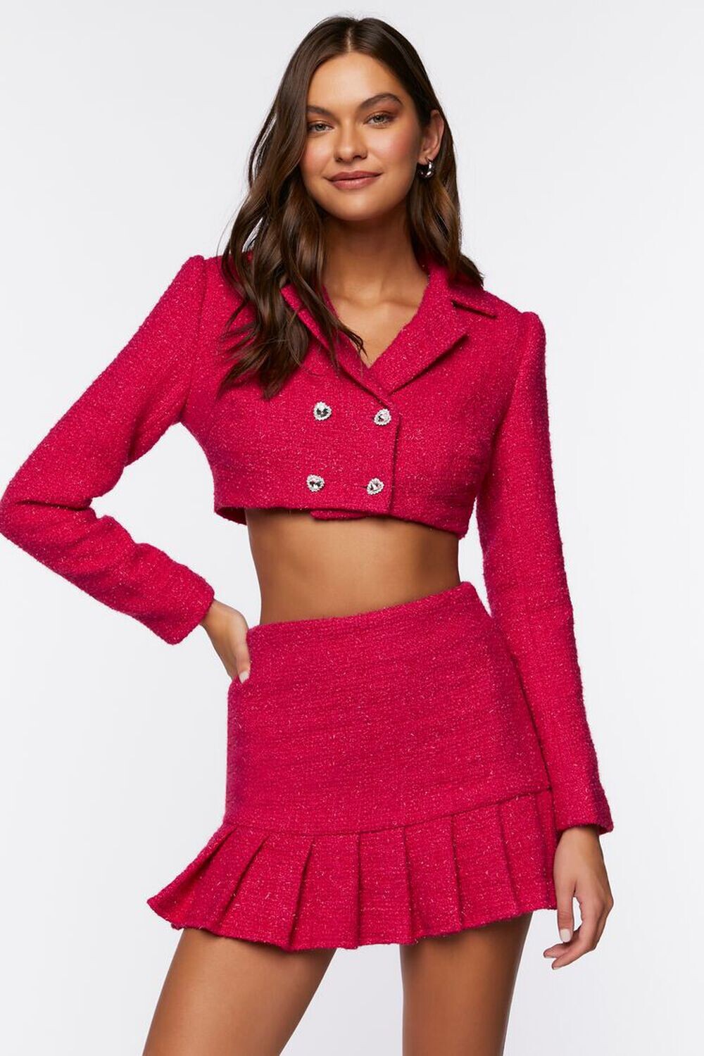 

Твидовая мини-юбка со складками Forever 21, розовый