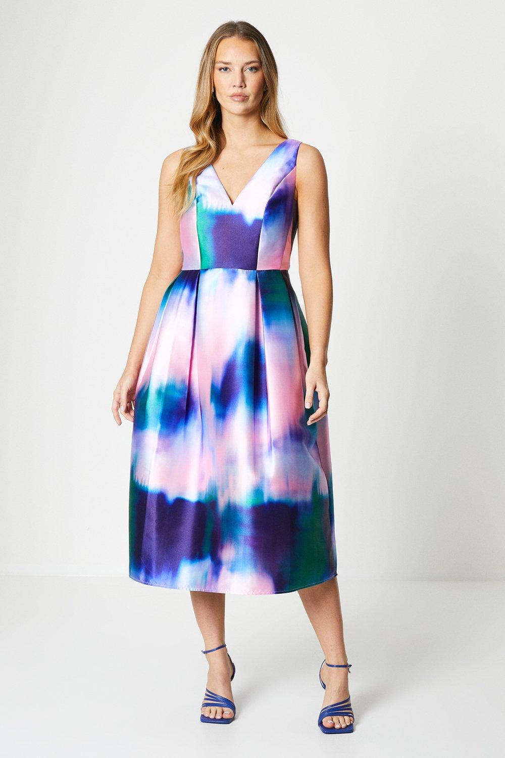 Саржевое платье с глубоким вырезом и принтом Coast, фиолетовый