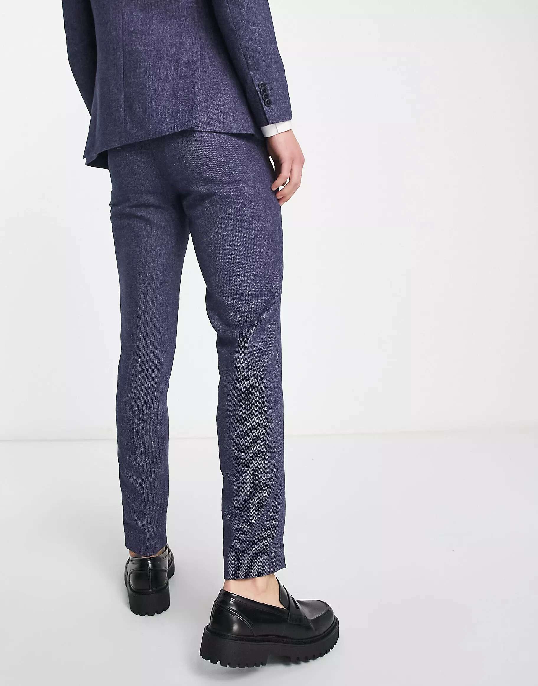 Суперузкие твидовые костюмные брюки Jack & Jones Premium синего цвета