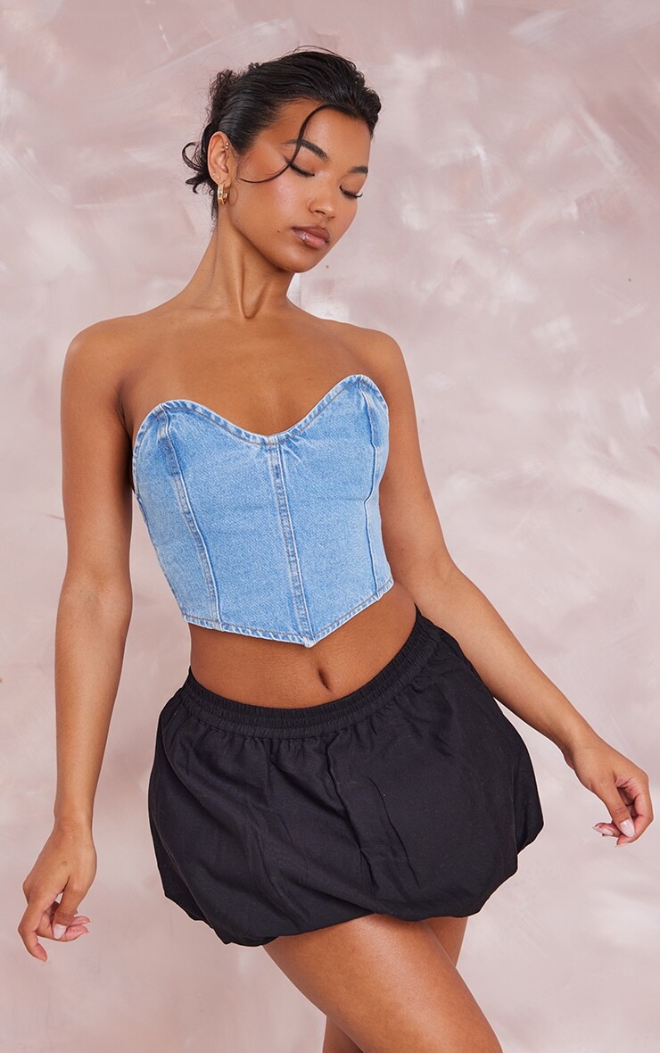 

PrettyLittleThing Черная льняная мини-юбка-пуховик