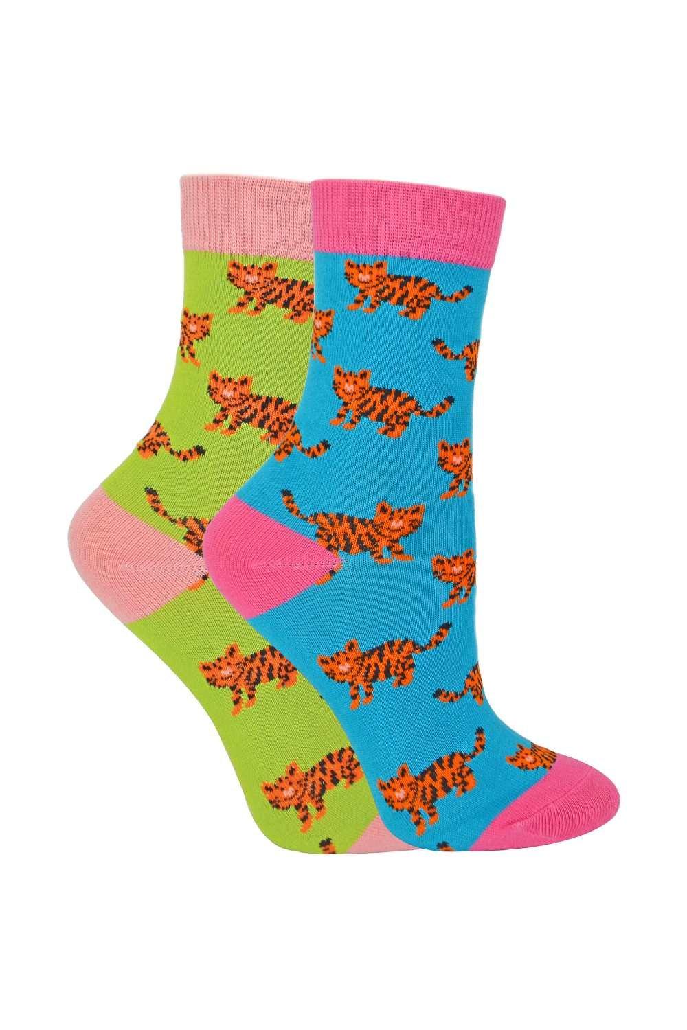 цена Комплект из 2 носков с животными | Бамбуковые носки с необычным узором Miss Sparrow, синий
