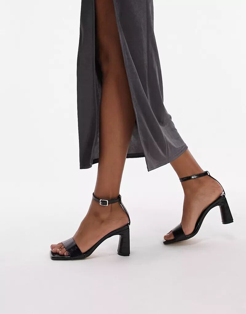 

Черные босоножки на каблуке из двух частей Topshop Daisy