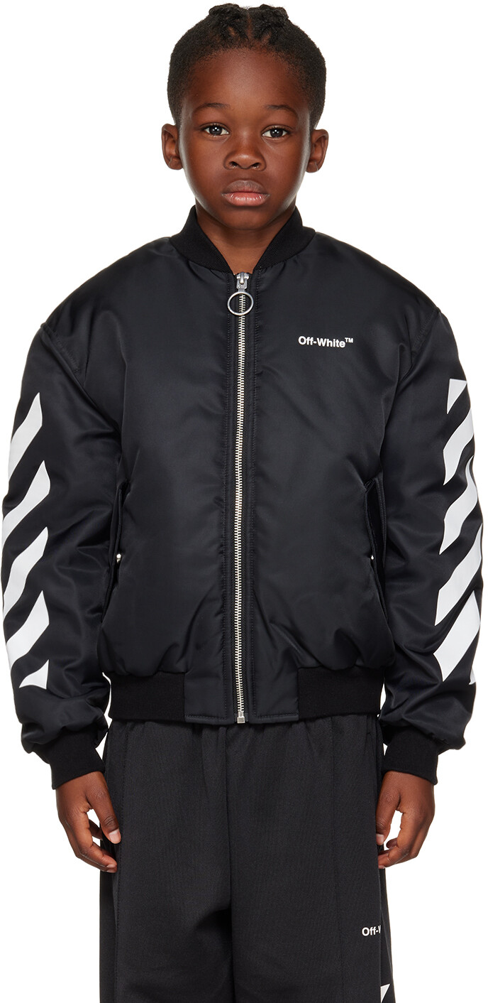 

Черный бомбер Off-White Kids Helvetica Diag