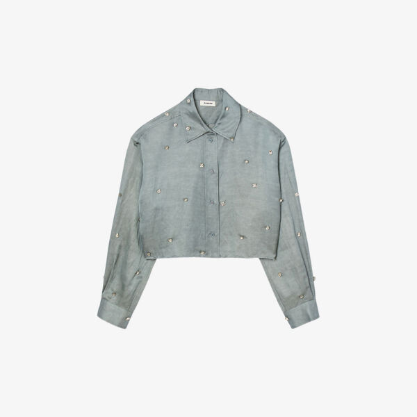 

Укороченная атласная рубашка, украшенная стразами Sandro, цвет noir / gris